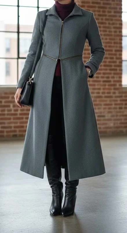 Manteau gris long peut se transformé en blouson neuf